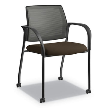HON® Ignition Series Mesh Back Mobile Stacking Chair, Supports Up To 300 Lb, Black Vinyl Seat, Black Back, Platinum Base freeshipping - TVN Wholesale